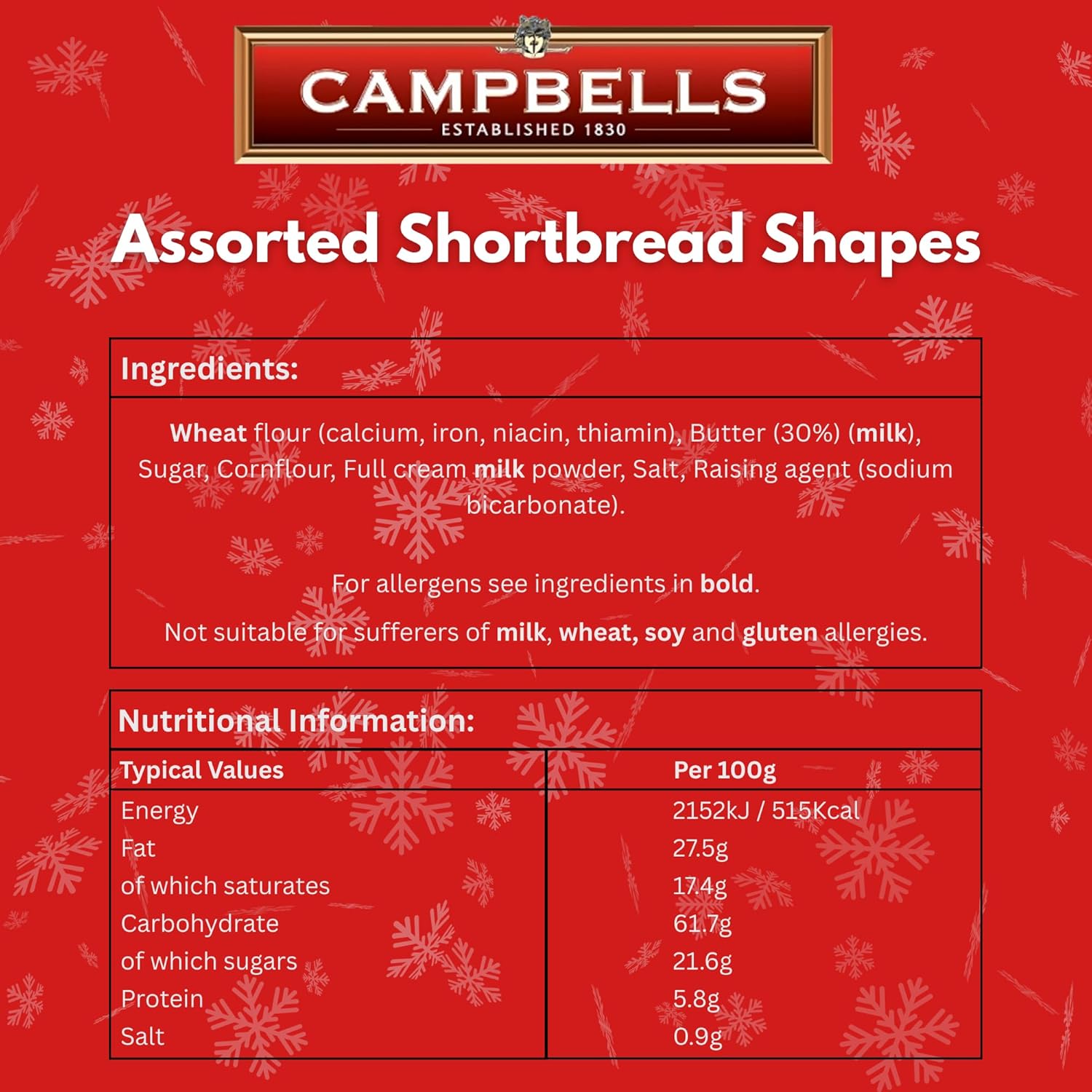 Campbells Shortbreads Santa & Christmas Tree Tin (Assorted Shortbread Shapes) 150g