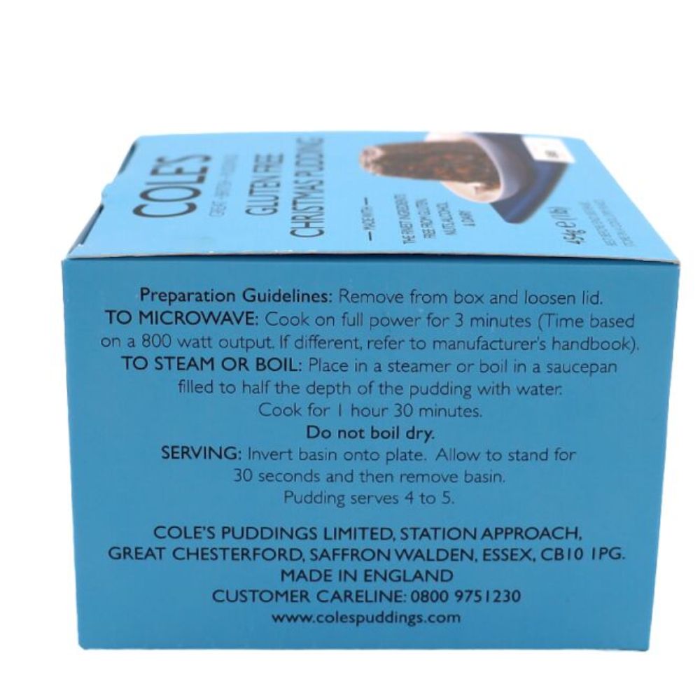 Cole's Puddings Gluten Nuts And Alcohol Free Christmas Pudding 112g