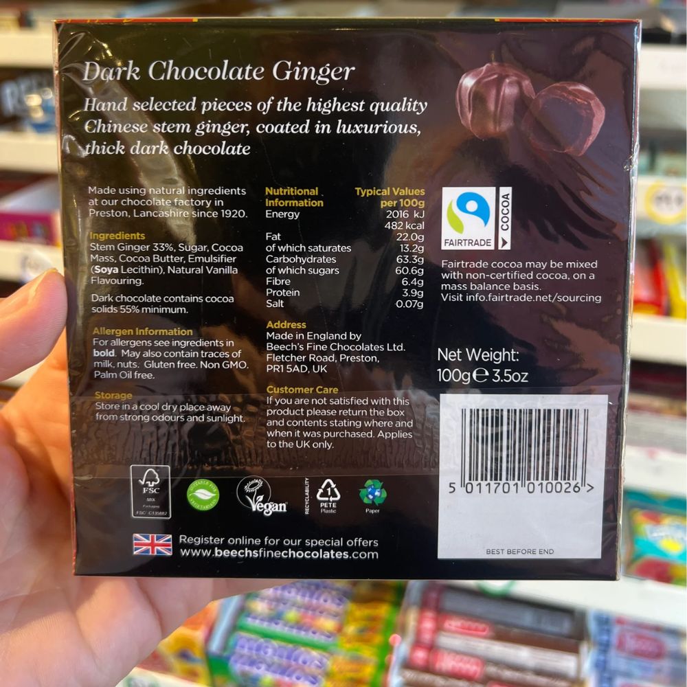 Beech's Dark Chocolate Ginger 100g