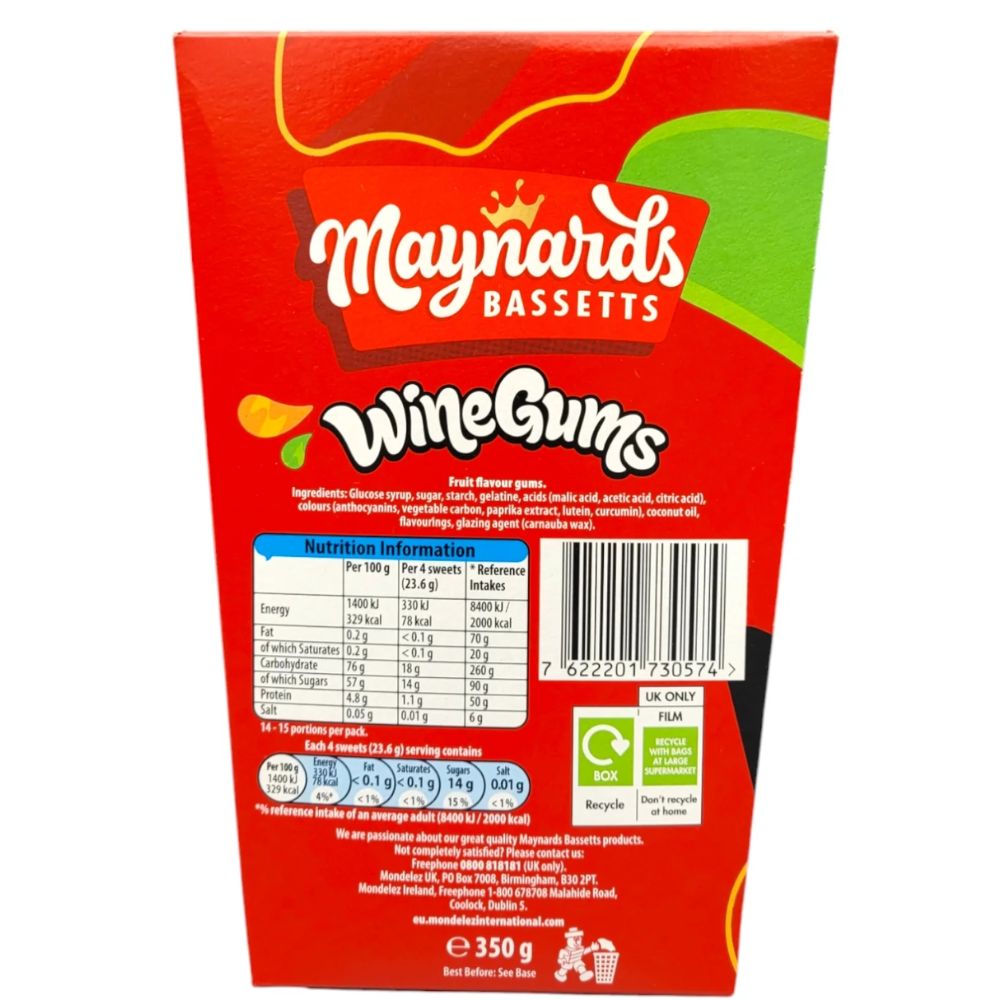 Maynards Bassetts Wine Gums Carton 350g