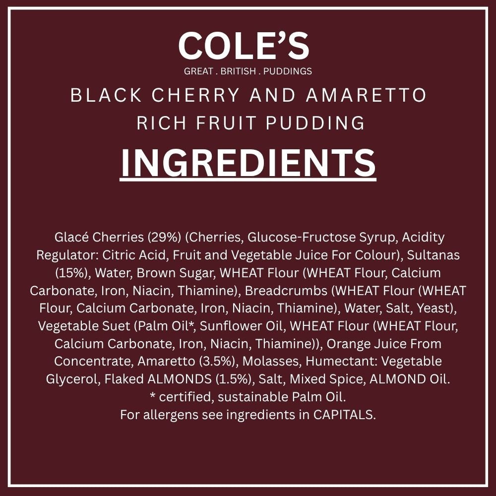 Cole's Black Cherry And Amaretto Rich Fruit Pudding 454g