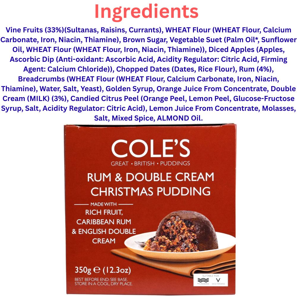 Cole's Boxed Rum And Double Cream Christmas Pudding 350g