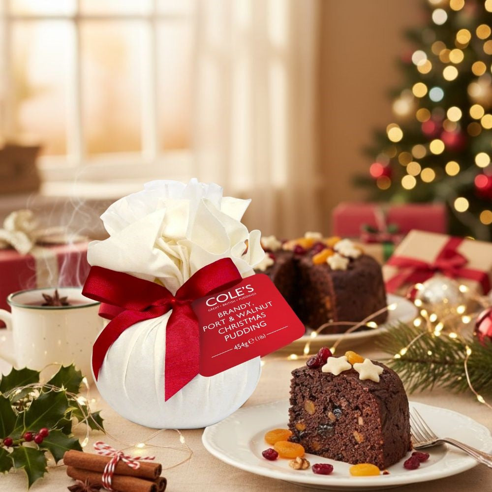 Cole's Brandy Port And Walnut Round Christmas Pudding 454g
