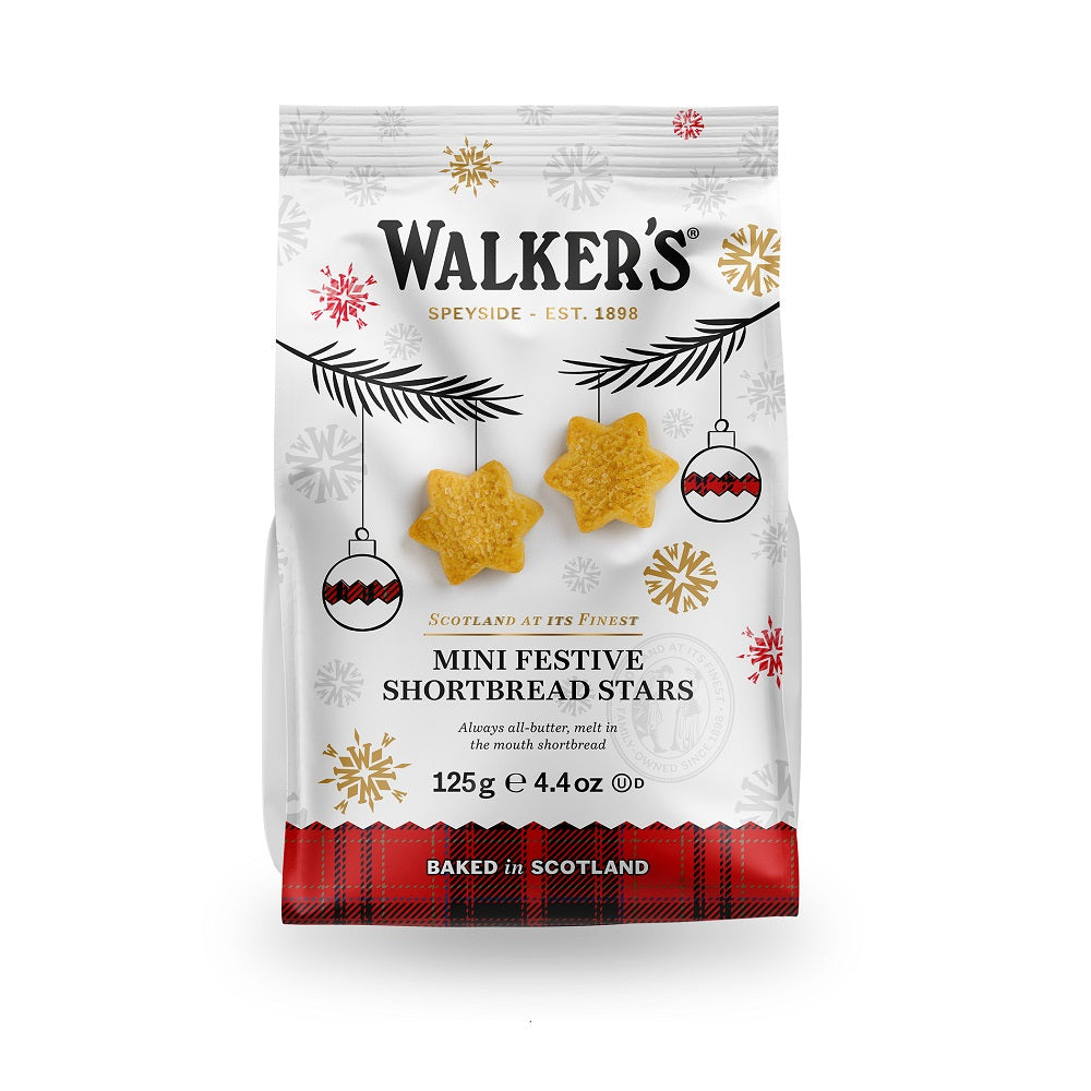Walkers mini festive shortbread stars 4.4oz bag of Scottish Christmas biscuits