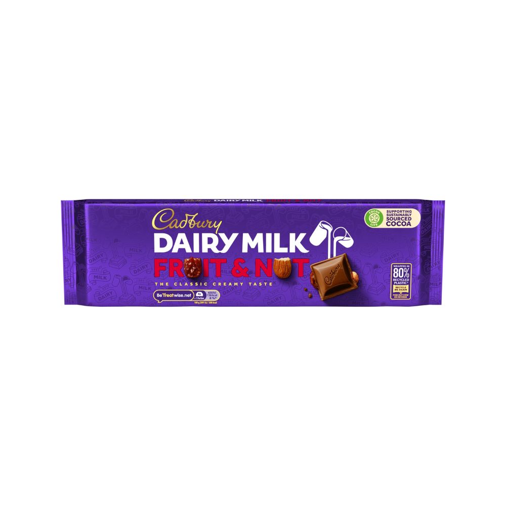 Cadbury Fruit and Nut Chocolate 280g British milk chocolate bar