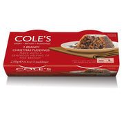 Cole's Brandy Christmas Pudding Twin Pack 250g – traditional British festive fruit puddings with brandy.