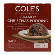 Cole's Brandy Christmas Pudding 112g – traditional British festive fruit pudding with rich brandy flavour.