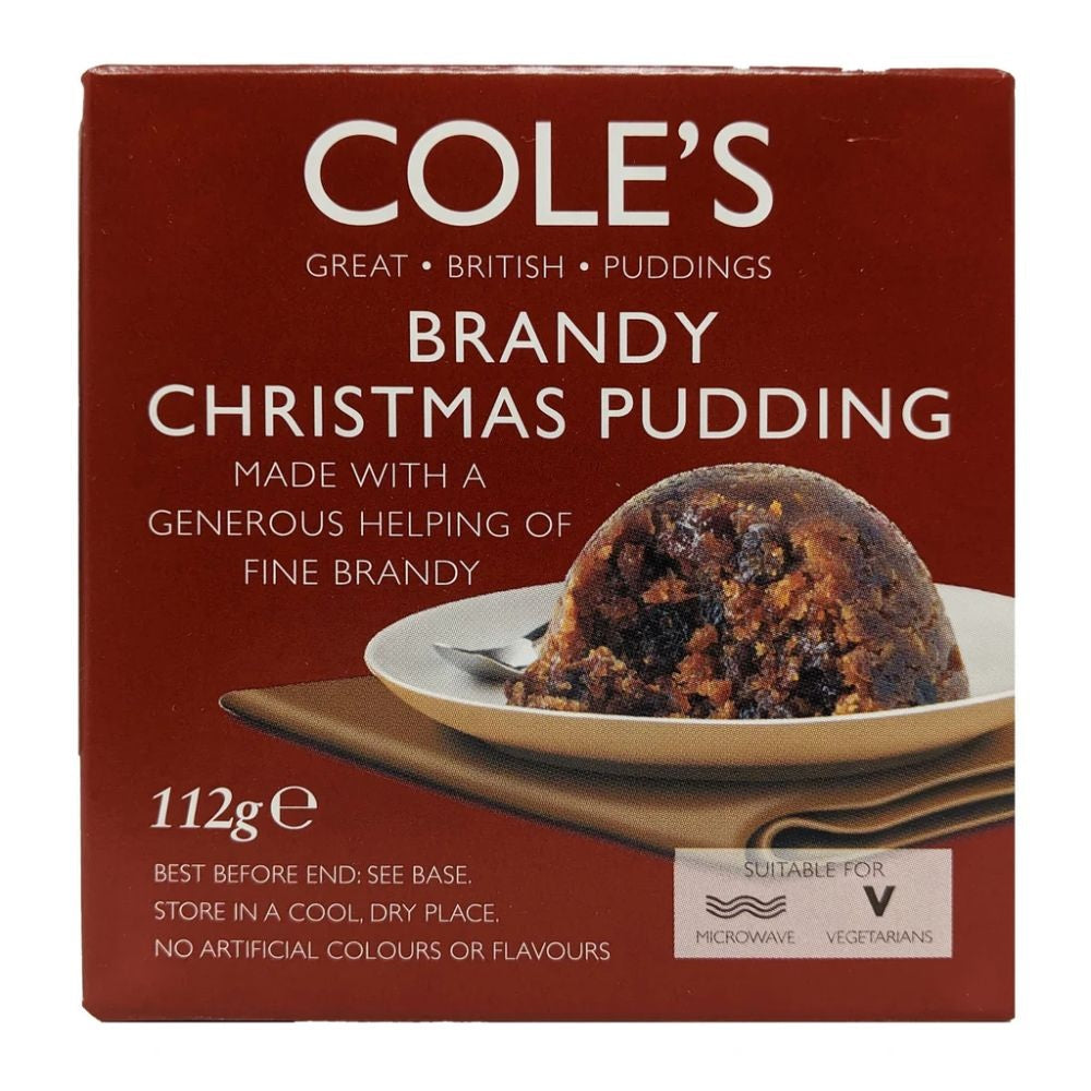 Cole's Brandy Christmas Pudding 112g – traditional British festive fruit pudding with rich brandy flavour.