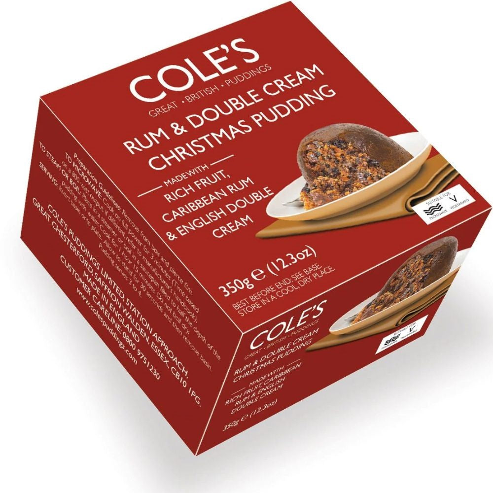 Cole's Rum And Double Cream Christmas Pudding 350g – luxury British festive fruit pudding with rich rum flavour.