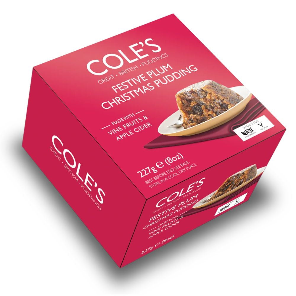 Cole's Festive Plum Pudding 227g – traditional British Christmas pudding with rich fruity and festive flavours.