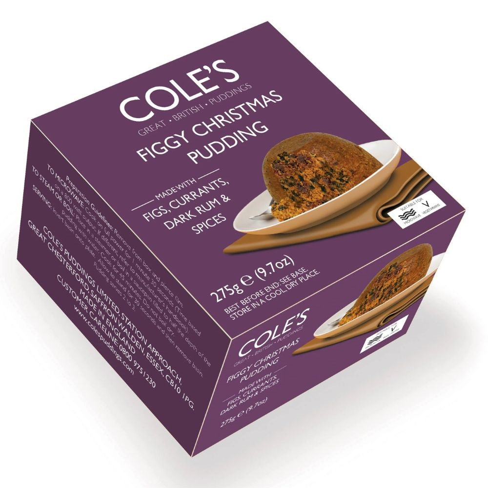Cole's Figgy Christmas Pudding 275g – traditional British festive fruit pudding with rich fig and Christmas flavours.