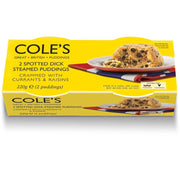 Cole's Spotted Dick Steamed Pudding Twin Pack 220g – traditional British fruit steamed pudding with custard.
