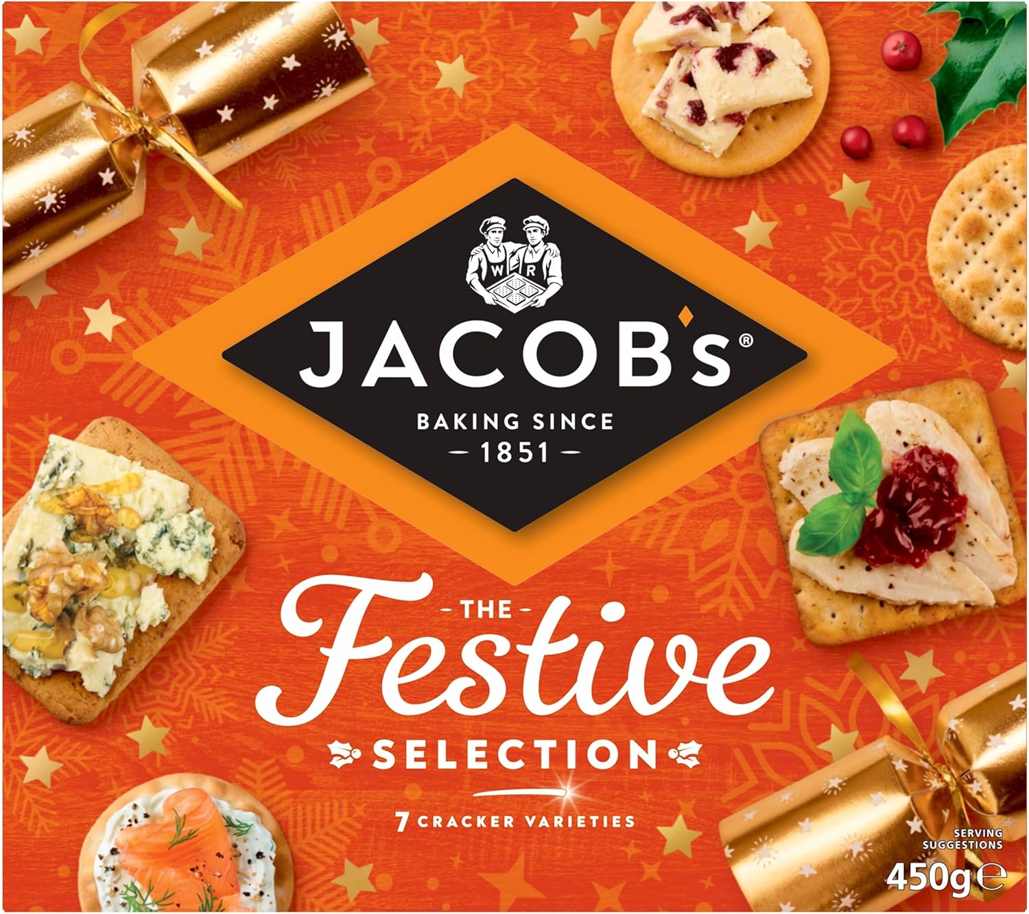 Jacob's Festive Selection 7 Cracker Varieties 450g – assorted British crackers for Christmas cheeseboards.