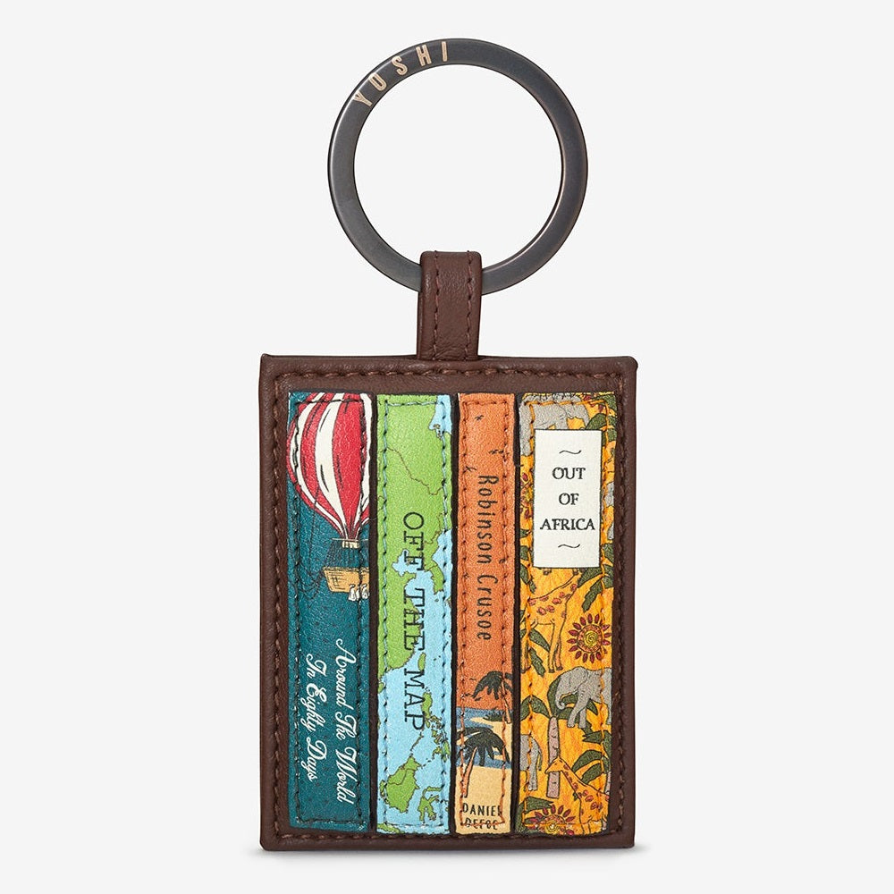 Yoshi Brown Travel Bookworm Library Leather Keyring