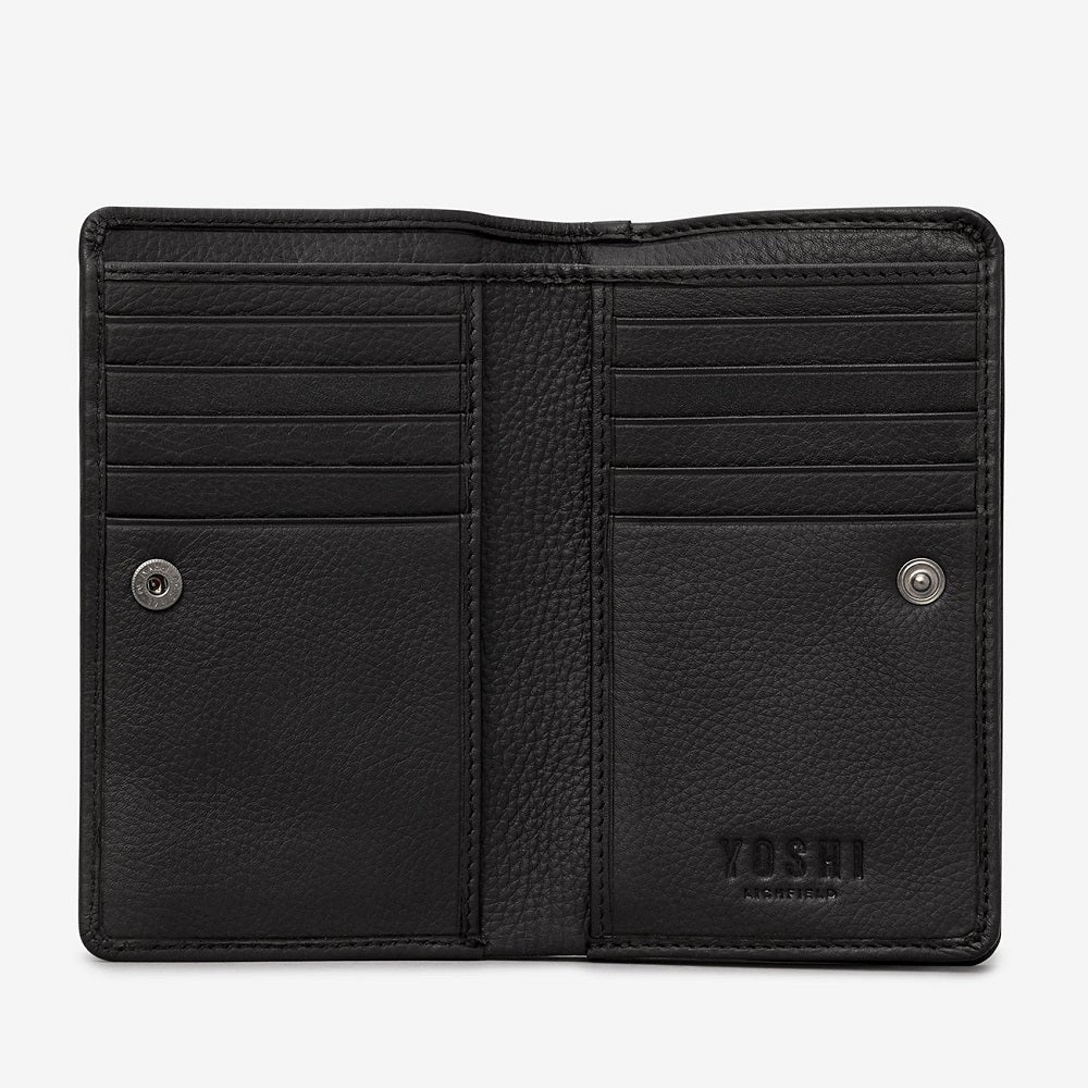 Yoshi Black Sunflowers Zip Around  Leather Purse