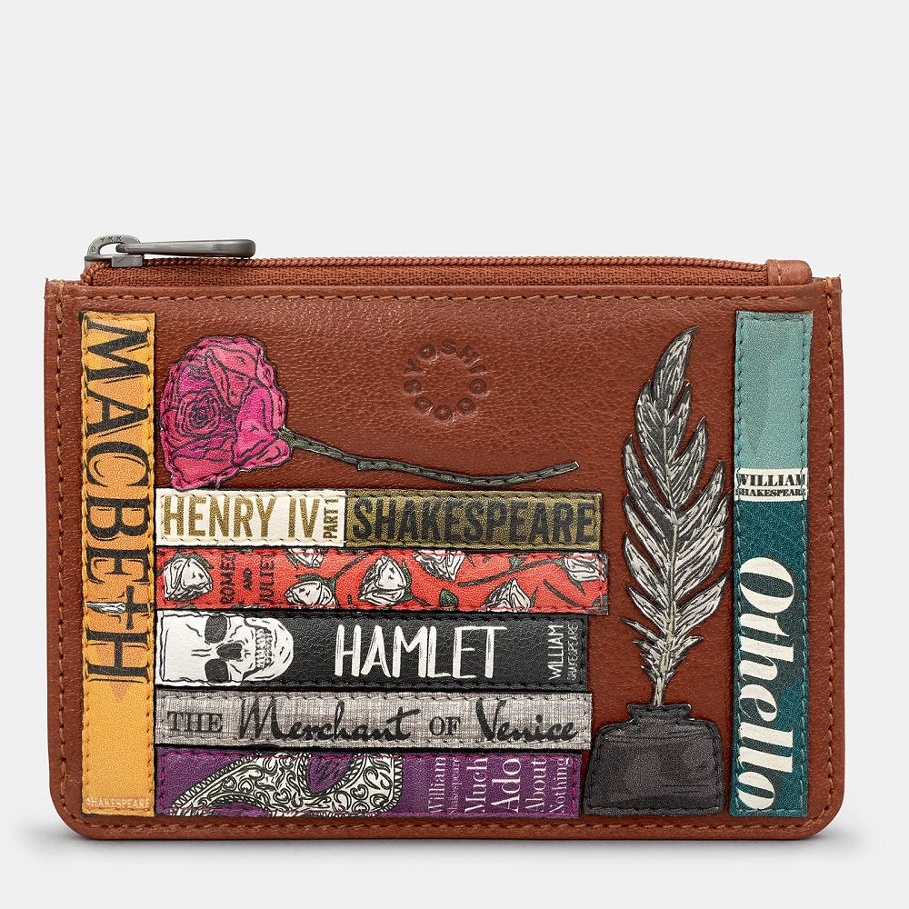 Yoshi Shakespeare Bookworm Zip Top  Brown Leather Purse