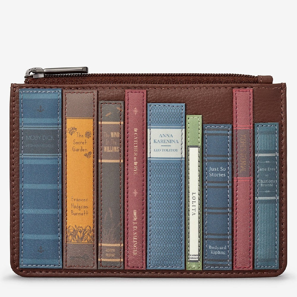 Yoshi Brown Bookworm Zip Top Leather Purse