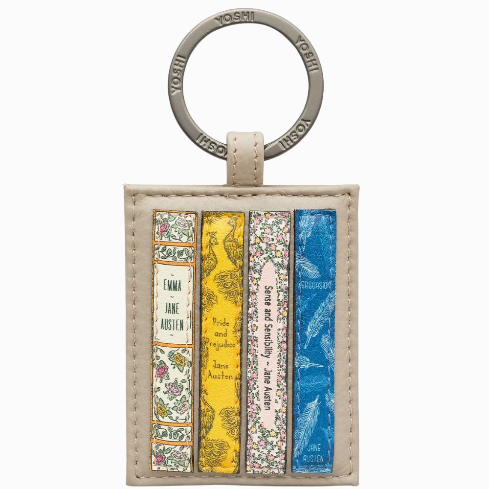 Yoshi Jane Austen Bookworm in Warm Grey Leather Keyring