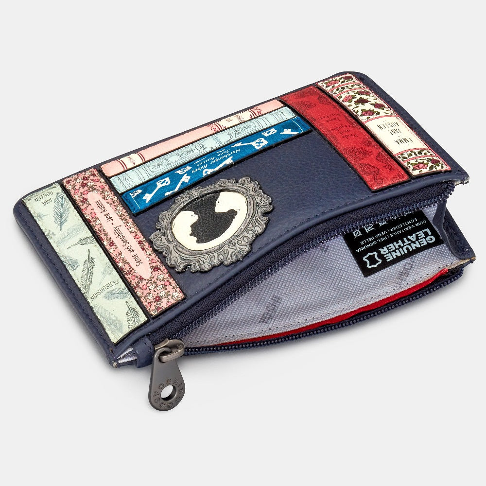 Yoshi Navy Jane Austen Bookworm Zip Top Leather Purse