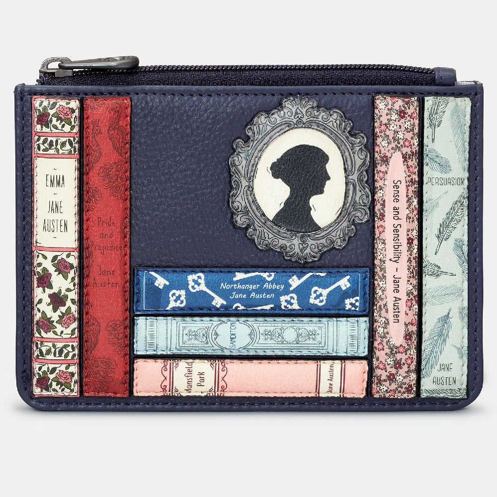 Yoshi Navy Jane Austen Bookworm Zip Top Leather Purse