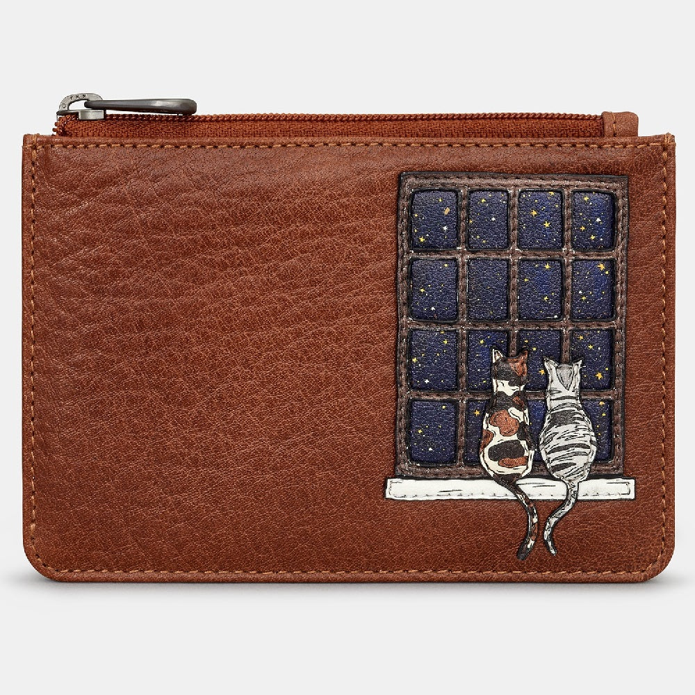 Yoshi Brown Midnight Cats Zip Top Leather Purse