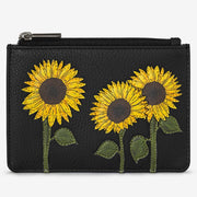 Yoshi Black Sunflowers Zip Top Leather Purse