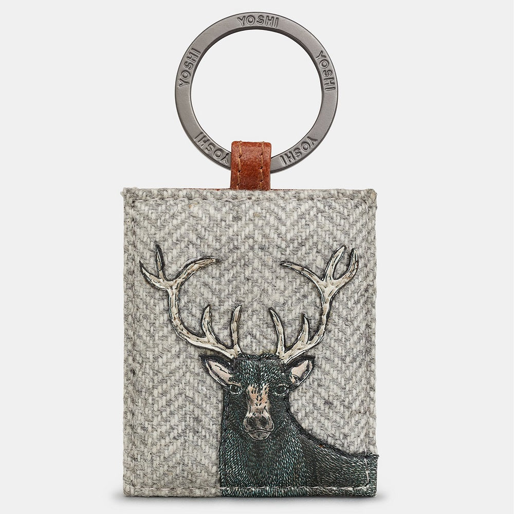 Yoshi Brown + Tweed Highland Stag Leather Keyring