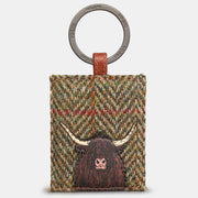 Yoshi Brown + Tweed Highland Cow Leather Keyring