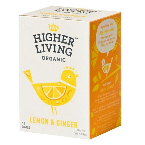 Higher Living Organic Tea - Lemon & Ginger 30G (15 Teabags)