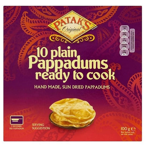 Pataks 10 Plain Ready to Cook Pappadums 100g